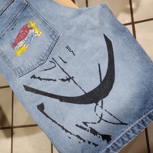 FUBU SZ 32 MEN'S ORIGINAL HARLEM GLOBETROTTERS BLUE 🔵 DENIM SHORTS - Picture 7 of 12